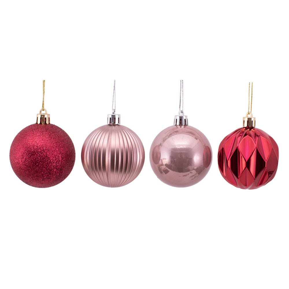 8Pk 6cm Burnt Red & Rose Pink Bauble