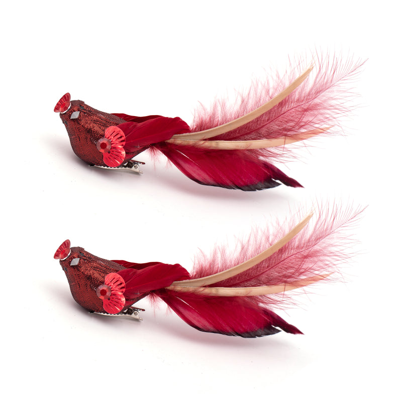 2Pk 17cm Burgundy Birds W/Clip