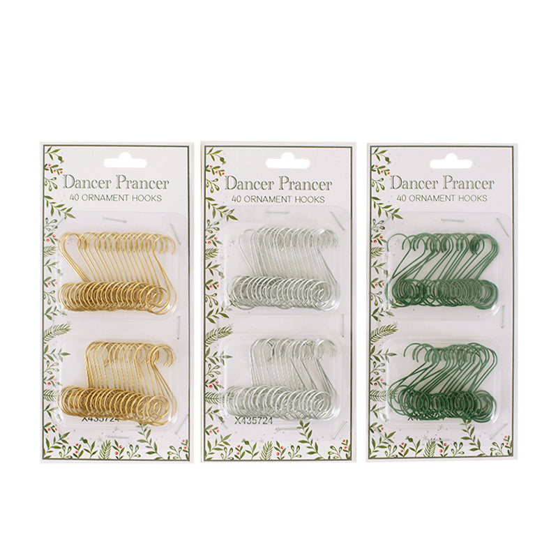 3A 40Pc Ornament Hooks Gold, Silver, Green