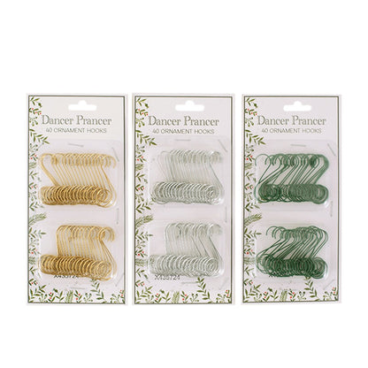3A 40Pc Ornament Hooks Gold, Silver, Green