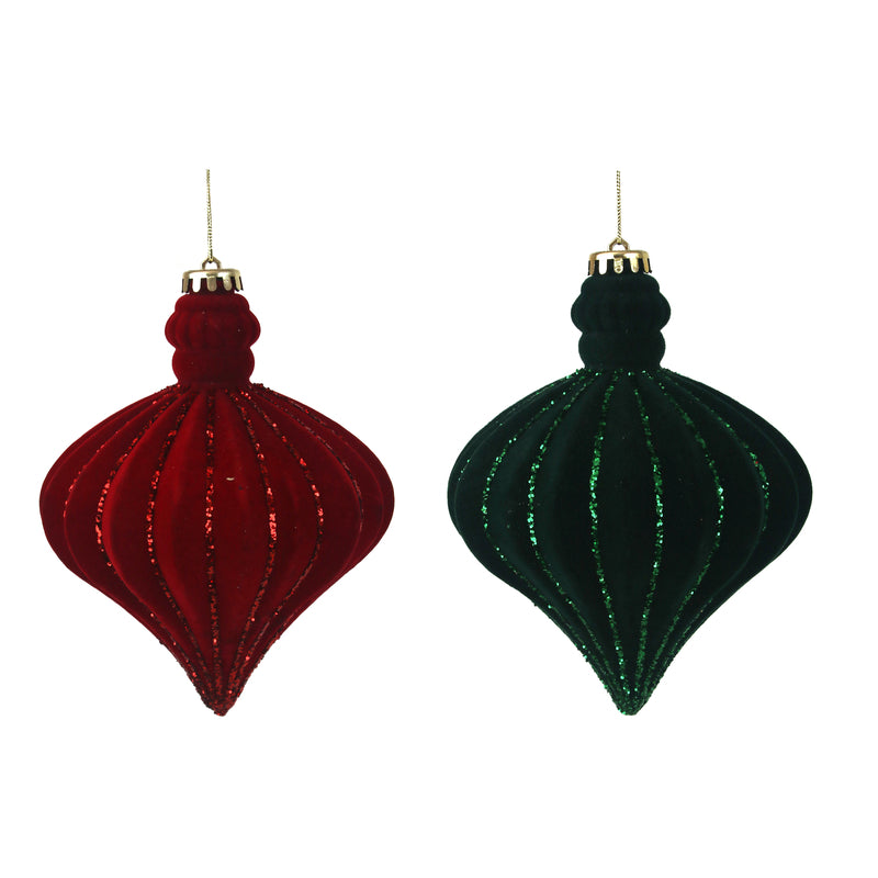 2A 13.5X17cm Red & Forrest Green Flocked Finial W/Glitter Detail