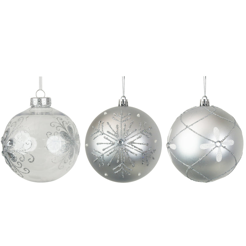 2A 10cm Silver Handpainted Bauble In Black Pdq