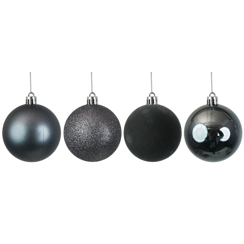 24Pk 6cm Silver & Gunmetal Baubles