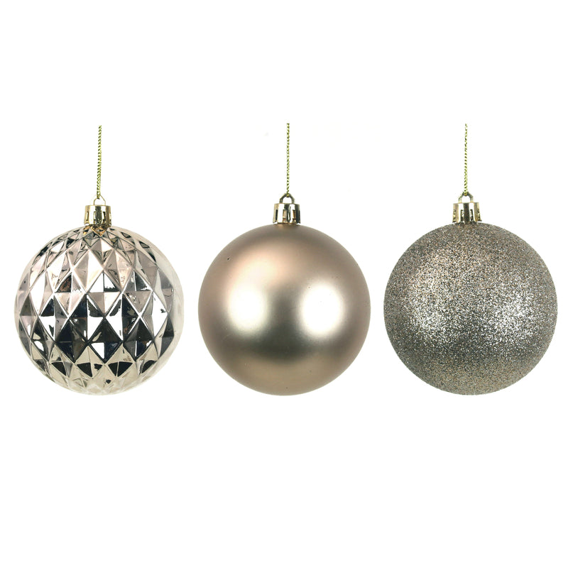 4Pk 8cm Light Champagne Shatterproof Baubles In Pvc Tube & Black Pdq