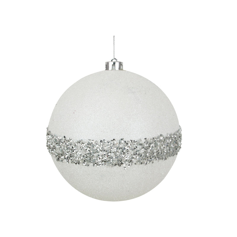 18cm White Glitter Ball W/Beaded Details