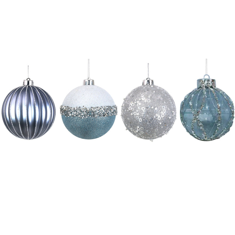 4A 12cm Glacier Blue & Silver Baubles In Black Pdq