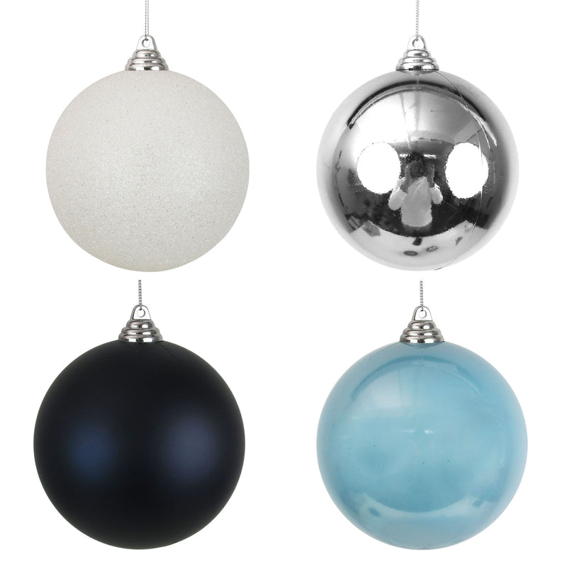 4A 12cm Shatterproof Bauble In Black Pdq Silver Gloss White Glitter Arctic Blue Pearl Royale Blue Matt