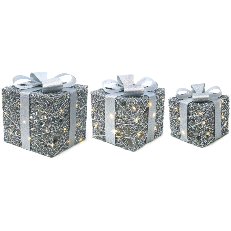 S3 Led Light Up Gift Boxes Silver 15cm 20cm 25cm-2Xaa Battery