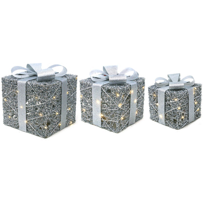 S3 Led Light Up Gift Boxes Silver 15cm 20cm 25cm-2Xaa Battery