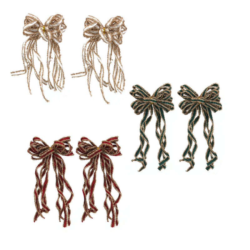 3A 2Pk 10X23cm Bow Burgundy Green Ivory With Champagne Edging