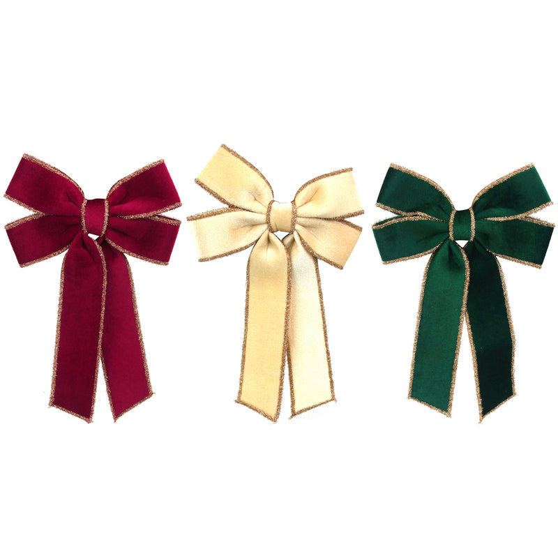 3A 23X35cm Velvet Bows Green Burgundy Ivory W/Champagne Edging
