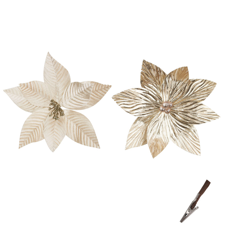 2A 24cm Rose Gold & Champagne Poinsettia W/15cm Stem