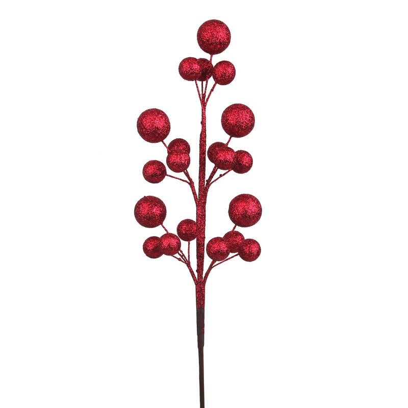 42cm Cranberry Glitter Balls On Pick