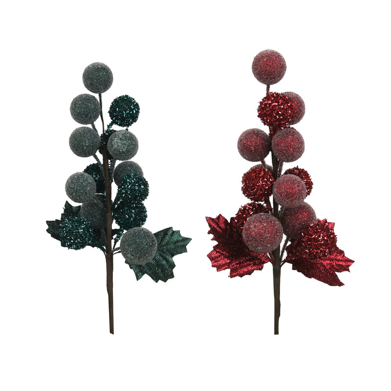 2A 34cm Berry Drop W/Glitter & Frosting Forest Green Burgundy