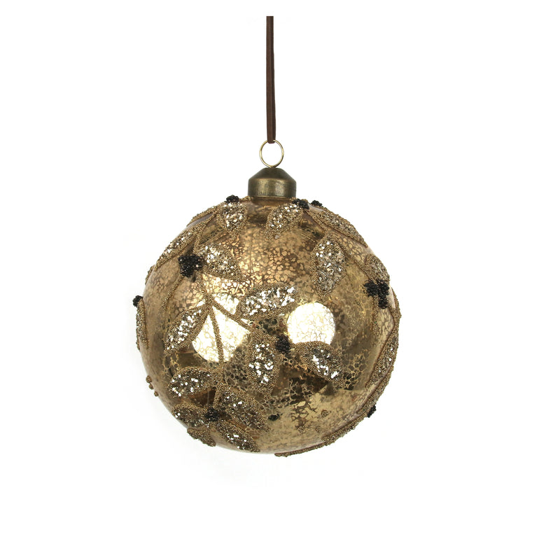 12cm Glass Gold Bauble W/Gold Handpainted Details