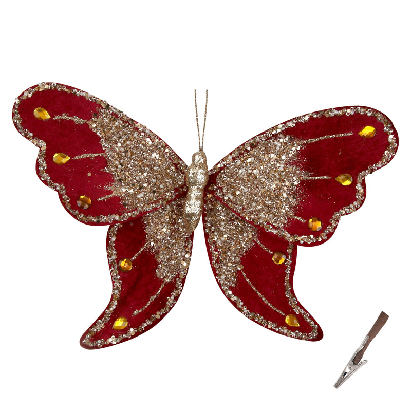 23cm Burgundy Butterfly W/Clip