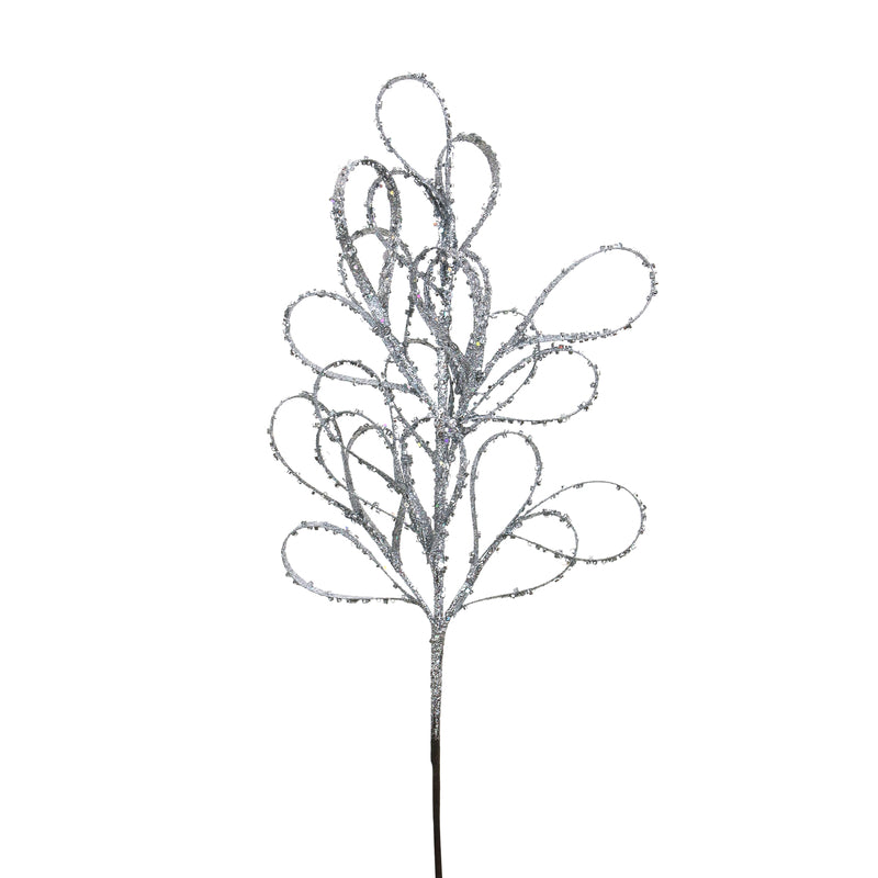 61cm Silver Glitter Loop Stem