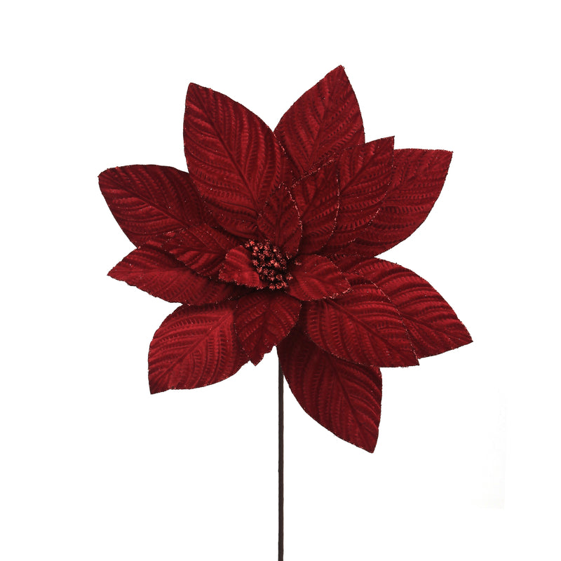42cm Red Velvet Poinsettia W/50cm Stem