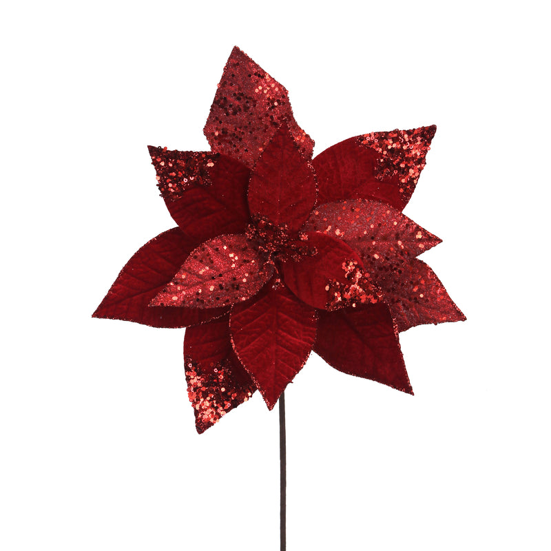 30cm Red Velvet Poinsettia 50cm Stem