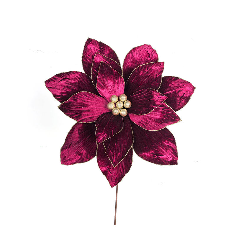 45cm Plum Poinsettia W/Rose Gold Glitter 50cm Stem