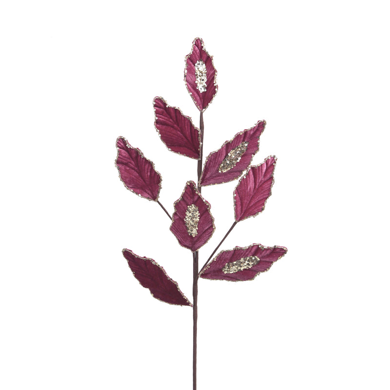 74cm Plum Pink Leaf Stem W/Champagne Glitter Details