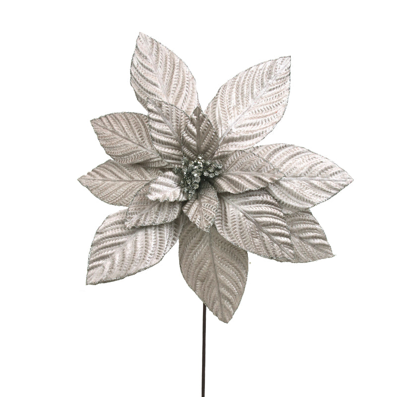 42cm Platinum Velvet Poinsettia 50cm Stem