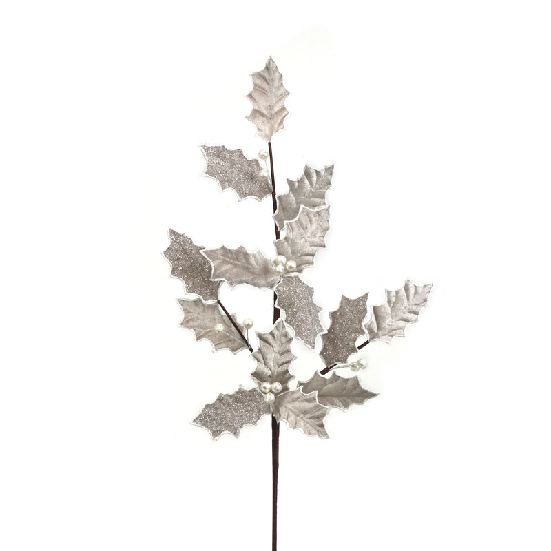 69cm Iced Platinum Holly Stem