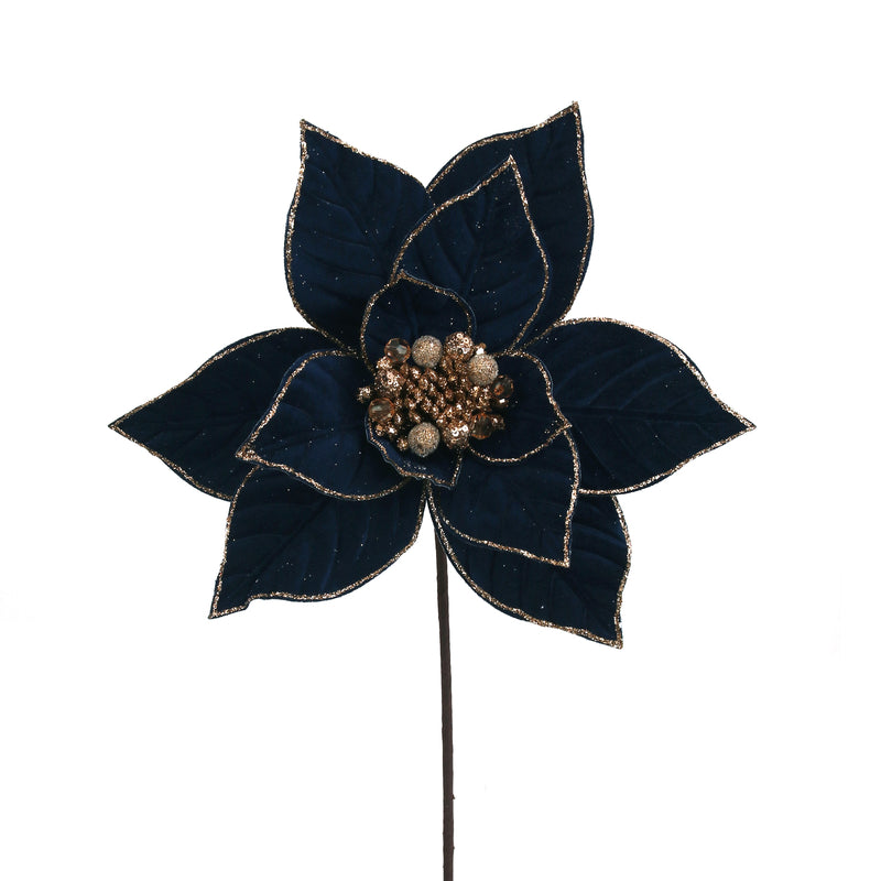 28cm Midnight Blue Poinsettia W/Rose Gold Details