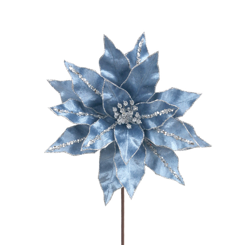 30cm Arctic Blue Velvet Poinsettia 50cm Stem