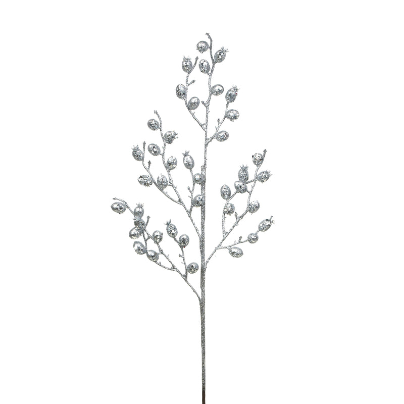 70cm Silver Glitter Berry Stem
