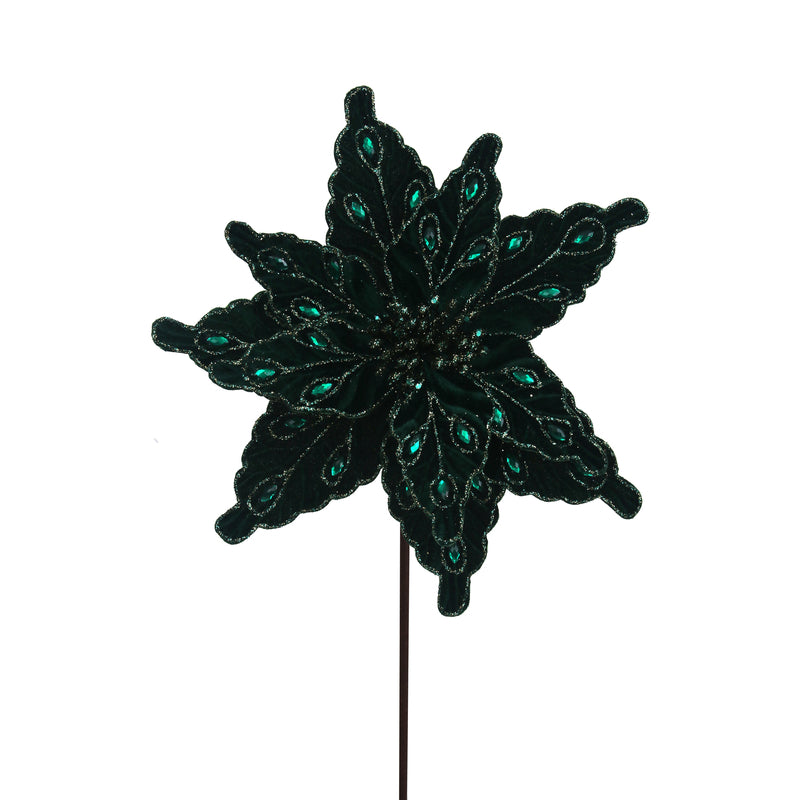 28cm Emerald Green Poinsettia W/Jewels 50cm Stem