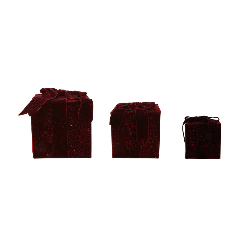 S3 Burgundy Velvet Gift Boxes L21cm M16cm S11cm