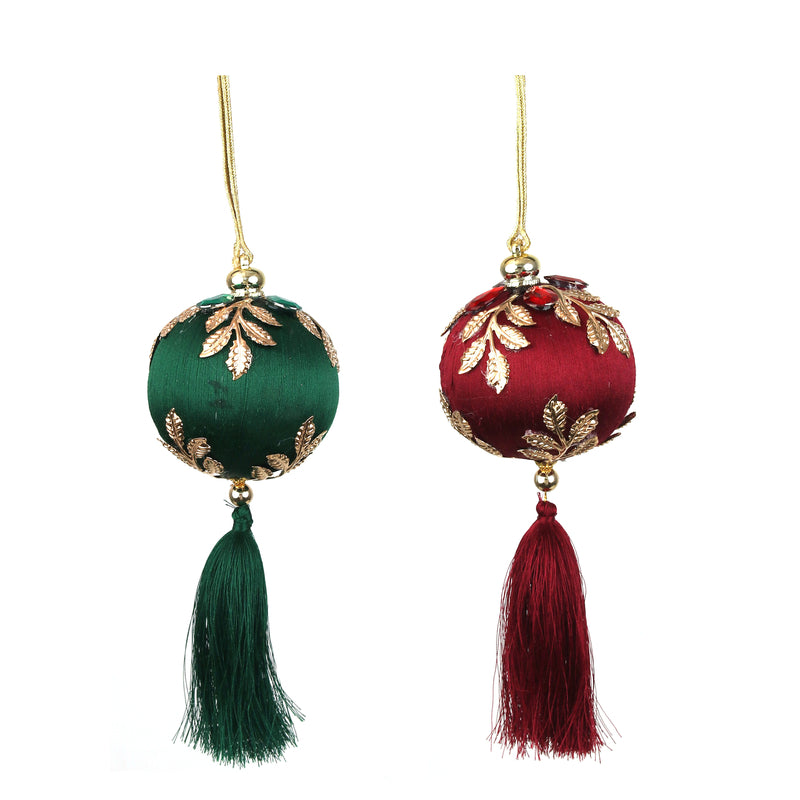 2A 8cm Ball W/Tassel Emerald & Burgundy