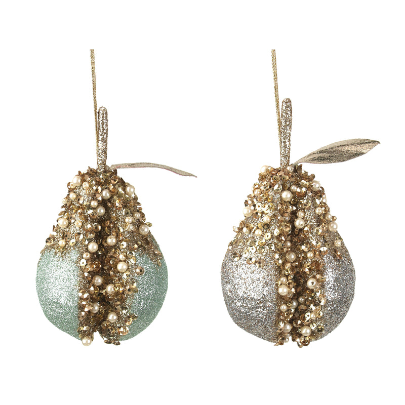 2A 8X14cm Beaded Christmas Pear Champagne & Sage