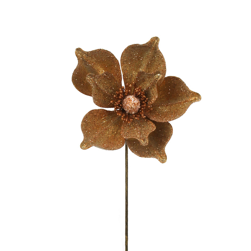 13cm Copper Magnolia W/Ice Finish On 60cm Stem