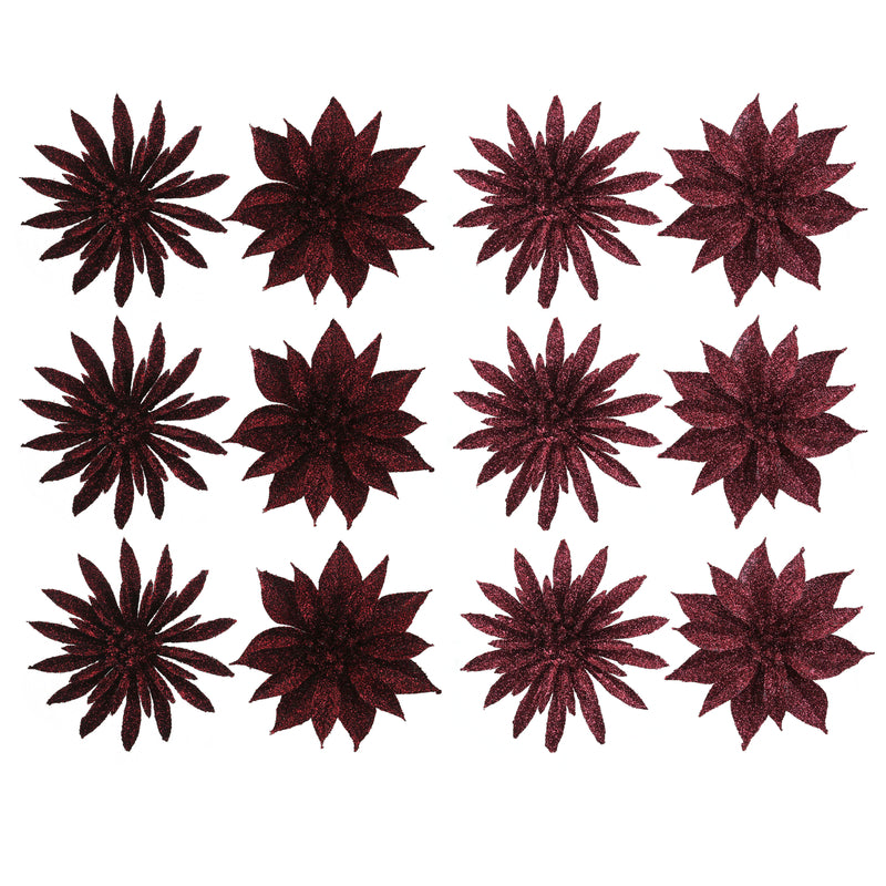 4A 3Pk 9.5cm Glitter Flower Cherry Red & Rose Pink
