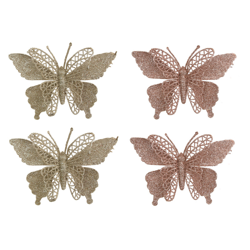 2A 2Pk 12X18cm Glitter Butterfly Champagne & Rose Gold