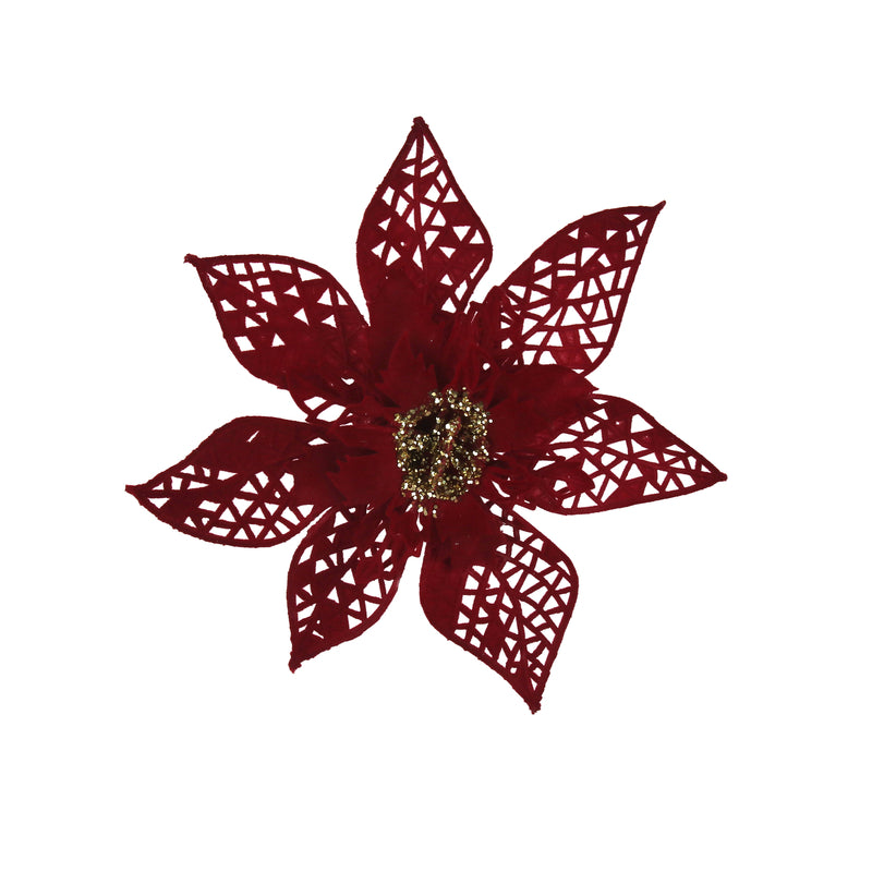 20cm Burgundy Flocked Poinsettia