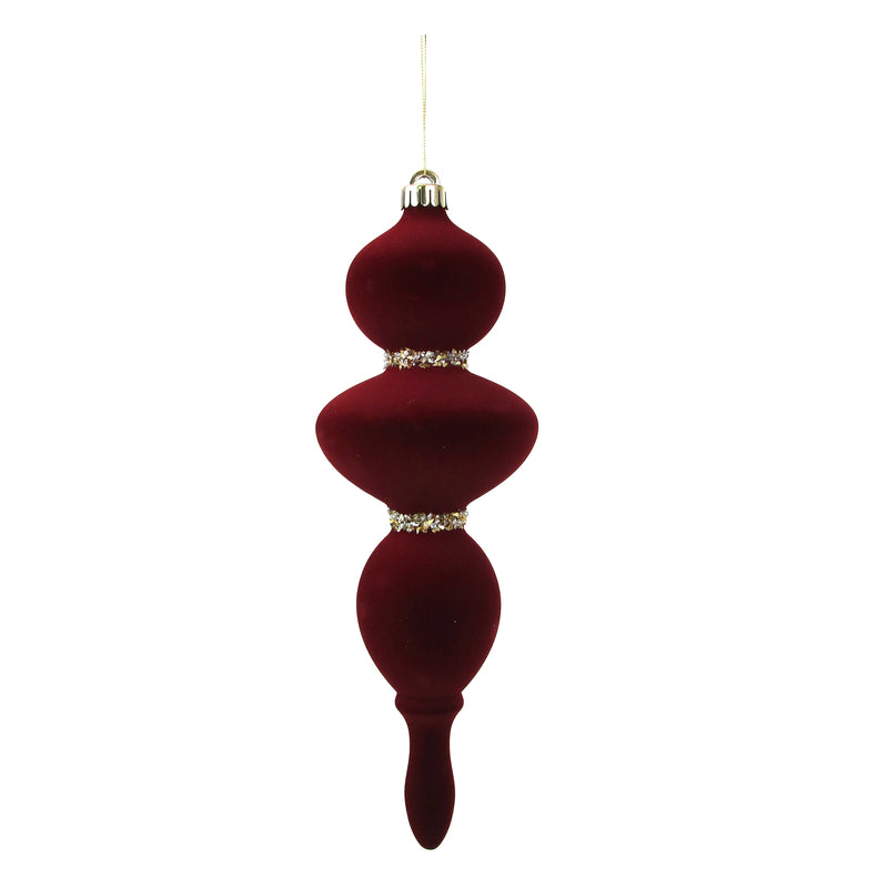 34cm Red Flocked Finial W/Glitter Details