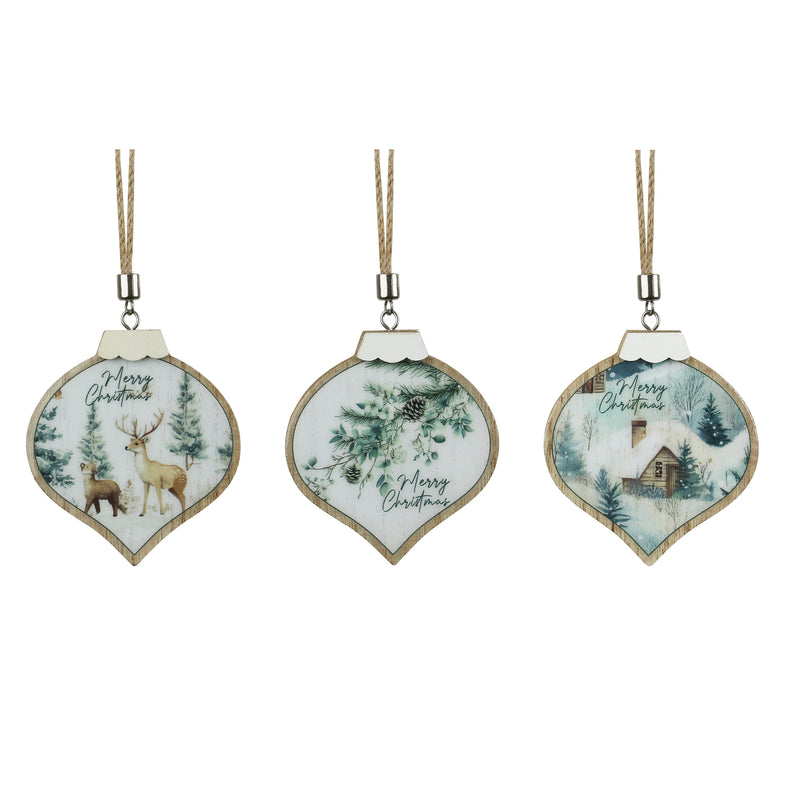 3A 9cm Mdf Tree Ornaments W/Nordic Decals