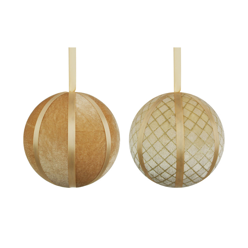 2A 15cm Champagne Flocked & Fabric Ball