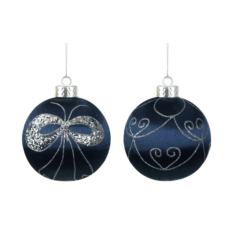 2A 10cm Navy Thread Bauble W/Silver Details