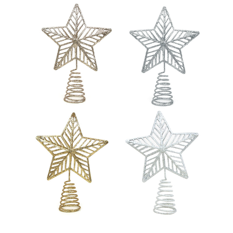 4A 18cm Glitter Finish Star Tree Toppers White Champagne Silver Gold