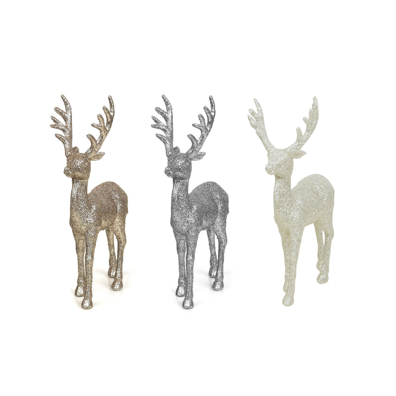 3A 14X22cm Glitter Reindeers Silver White Champagne