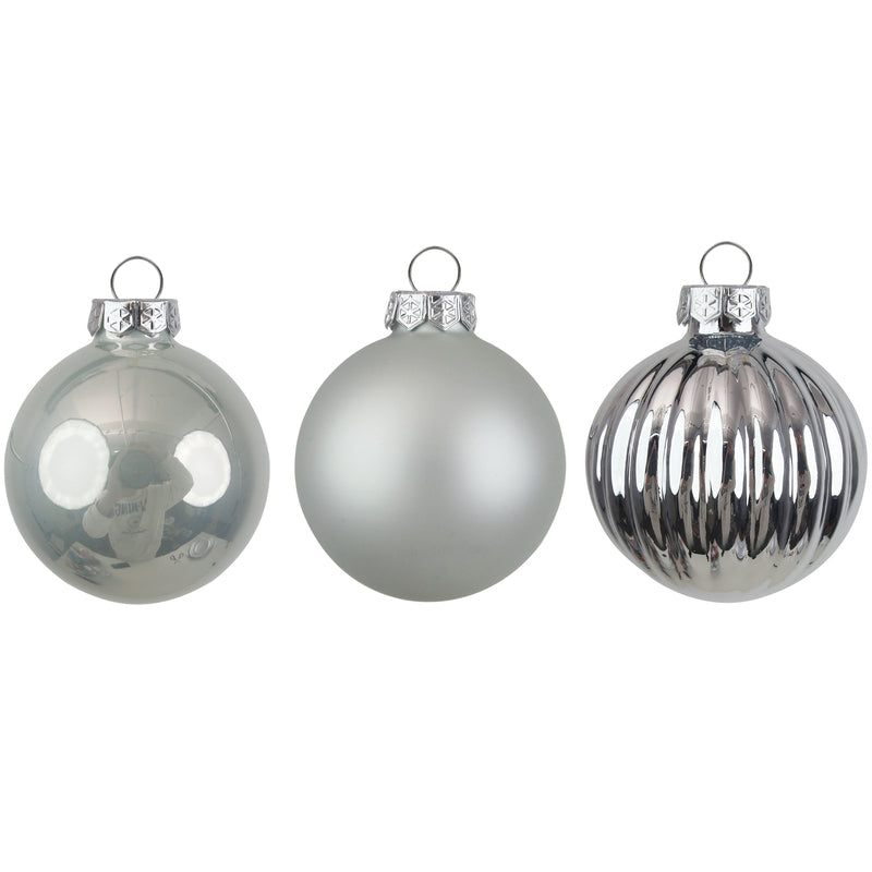 9Pk 8cm Silver Glass Baubles