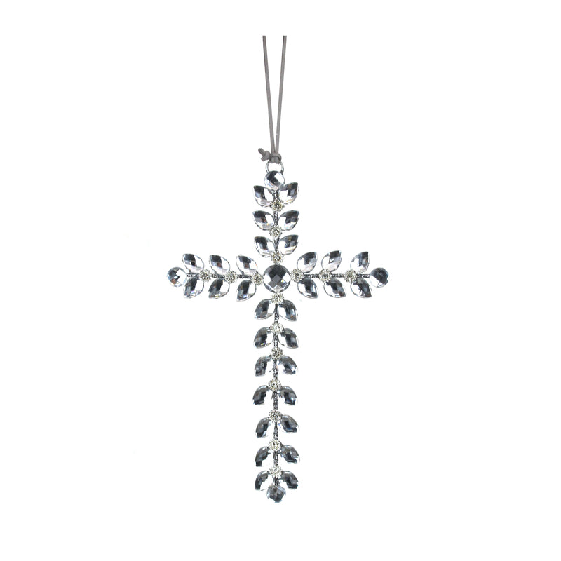 16X24cm Dark Silver Glitter Metal Crucifix W/Acrylic Gems