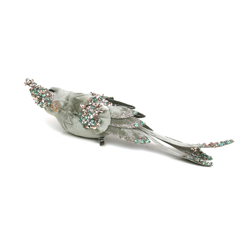 30X8X6cm Sage Velvet Bird W/Clip