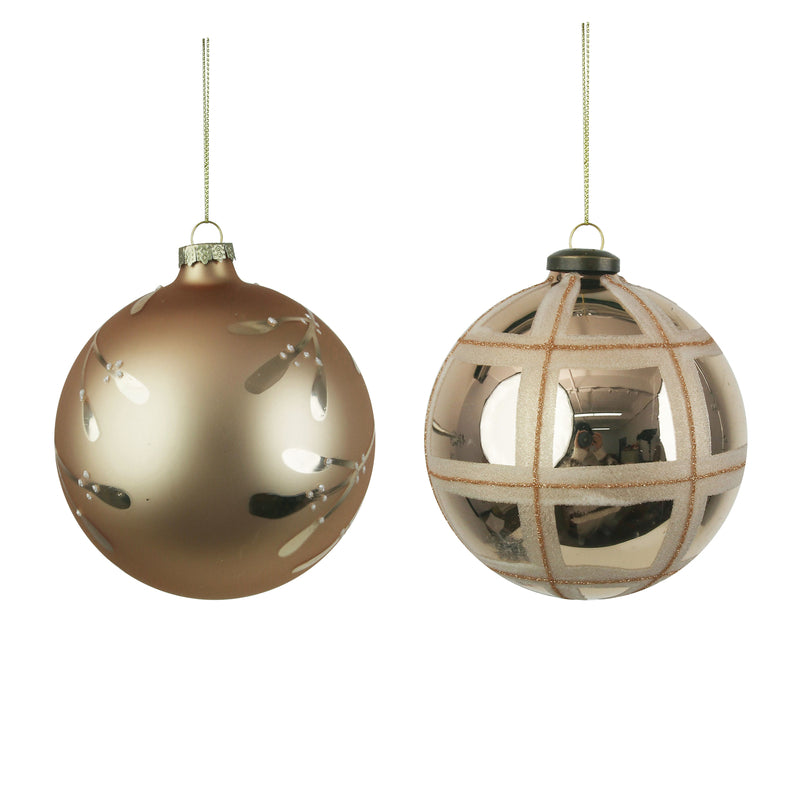 2A 12cm Champagne & Chestnut Detailed Baubles In Black Pdq