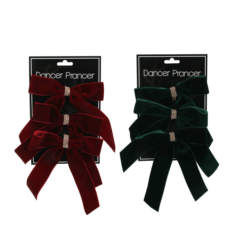 2A 3Pk 12.5cm Burgundy & Emerald Bows W/Diamonte Details