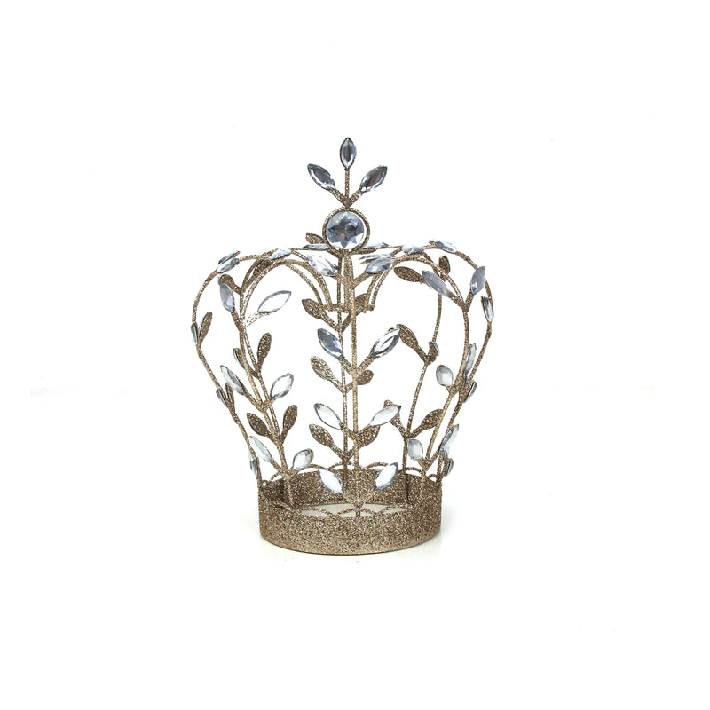 20X12.5X28cm Champagne Glitter Crown W/Acrylic Jewels